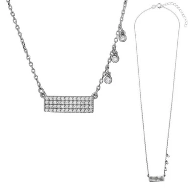 Sterlingsilber Halskette Mit CZ Steinen Bar Anhänger Mit 3 Hängenden CZ Steinen - Bild 1 von 4