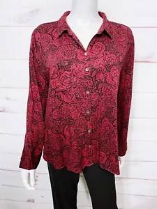 Rock & Republic Womens Hi Low Blouse Size XL Burgundy Floral Long Sleeve Top - Picture 1 of 10