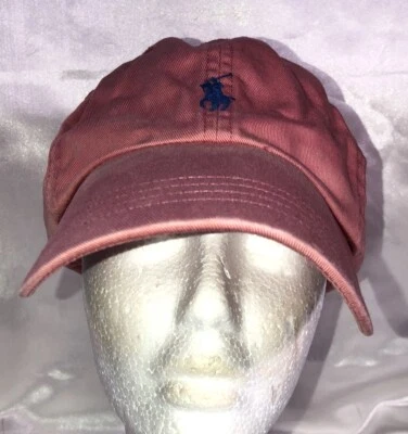 Polo Ralph Lauren Sombrero Gorra Correa Ajustable Salmón Rosa Azul Poni Béisbol Foto 1 de 4