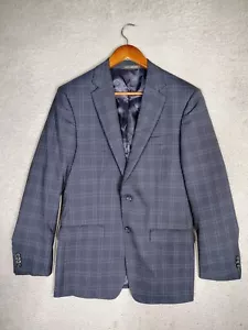 Austin Reed Blazer Men's 38R Navy Plaid 100% Wool Slim Fit Suit Jacket Classic - Picture 1 of 14