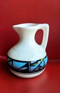 Vintage Ute Mountain Tribe Pottery 7" Glazed WATER JUG House BLUE & WHITE AS IS - Picture 1 of 16