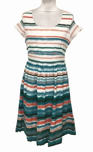 Seasalt Women's Dress Size 10 White Teal & Orange Blurred Stripe Zip New F1 - Picture 1 of 12