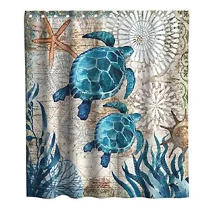 Final Friday Nautical Green Sea Turtles Beach Theme Fabric Shower Curtain Sets - Picture 1 of 8