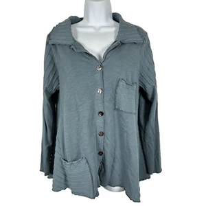 Fenini Damen Medium Top Bluse Lagenlook Knopfleiste Langarm Taschen Kragen - Bild 1 von 10