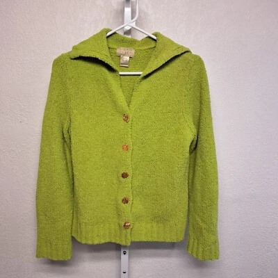 Sigrid Olsen Cardigan Sweater Womens Small Petite Green Knit Ribbed Long Sleeve - Image 1 of 4