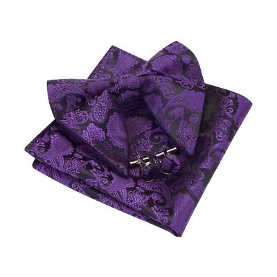 Juego de Gemelos Cuadrados y Pajarita Grande Púrpura Ajustable Moda Paisley P... Foto 1 de 4