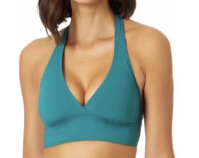 Top de bikini halter con bandas lisas Anne Cole, verde océano, XS, precio de venta sugerido por el fabricante 48 USD Foto 1 de 3