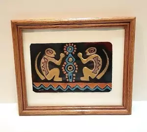 Peruvian Painting Art Framed 9"X11" Mola Style Acrylic on Woven Fabric Signed - Picture 1 of 14