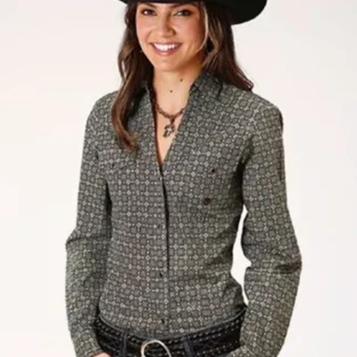 ¡Nuevo! CAMISA WESTERN FOULARD BOSQUE VERDE ROPER PARA MUJER con broches de presión ¡8 TALLAS! Foto 1 de 3