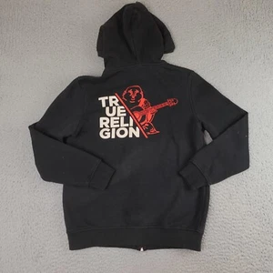 True Religion Sweatshirt Mens Small Black Hoodie Spell Out Full Zip Graphic Y2K - Picture 1 of 19
