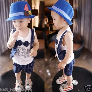 2pcs Kids Baby Boys Outfit one piece false two T-shirt + shorts Clothes Set - Picture 1 of 10