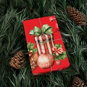 Christmas Wrapping Paper Red Holiday Wrapping Paper Bows and Gifts Wrap Paper - Picture 1 of 19