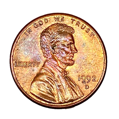 1992-D Penny RD Small Date Lincoln Memorial Cent DDOR Wide AM 1C. USA Mint Coin - Image 1 of 4