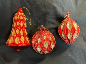 Vintage Glas rot gold & Glitzer Ornament Harlekin Design nach Wahl - Bild 1 von 22
