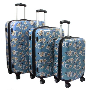 Tropical Flower 3-Piece Expandable Hardside Spinner Luggage Set - Sky Blue - Picture 1 of 4