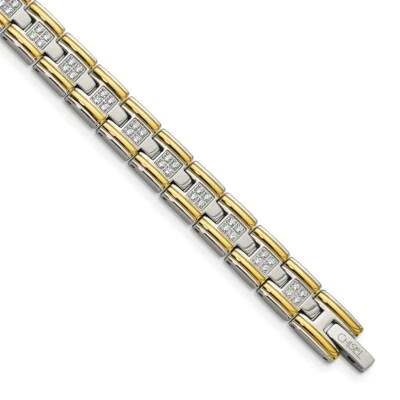Stainless Steel Polished Yellow IP CZ 8.50in Link Bracelet - Image 1 of 4
