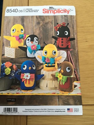 2017 SIMPLICITY SEWING PATTERN 8540 Felt stuffed birds, Bee, Bug UNCUT FREE P&P - Image 1 of 4