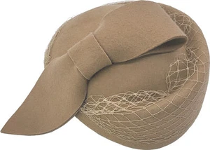 Edler SCHLEIFEN Vintage Wool Netz HAT Filz FELT PILLBOX HUT Beige Rockabilly - Bild 1 von 2