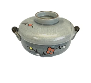 Tazón de arroz para sopa japonesa con tapa y asas gris con flores 3" H ¡NUEVO! - Imagen 1 de 4