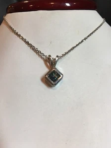 14k White Gold Pendant With Genuine Blue Diamonds With Chain - Picture 1 of 4