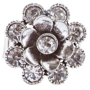 Beautiful Floral Design Crystal Rhinestones Fashion Stretch Ring Silver - Picture 1 of 3
