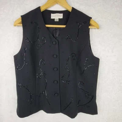 Chaleco Bohemio Bohemio Bohemio Adorno de Cuentas Negras Top Esquinero Talla 10 Retro De Colección Foto 1 de 4