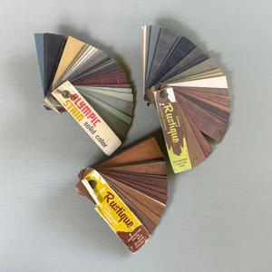 3 Vintage Wood Stain Sample Decks Colony Rustique Olympic Solid Colors - Picture 1 of 14