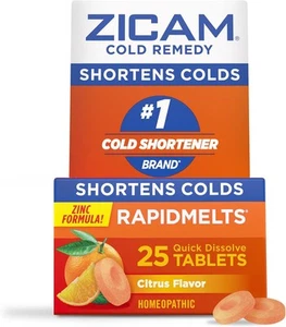 Zicam Cold Remedy Zinc Rapidmelts, Citrus Flavor, 25 25 Count (Pack of 1)  - Picture 1 of 7