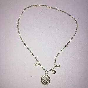 Halskette Multi'-Charm goldfarbene Kette Mond Stern hinten offen klarer Stein Anhänger 18 - Bild 1 von 4