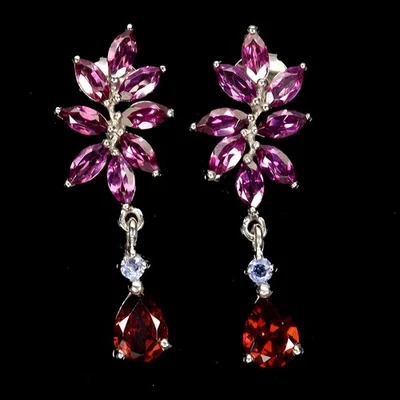 Pendientes de plata de ley 925 pera granate mozambique 7x5 mm piedras preciosas de tanzanita Foto 1 de 4