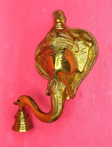 Ganesha with Bell Wall Door Hanging Figure Handmade Solid Brass Door Knocker - Picture 1 of 11