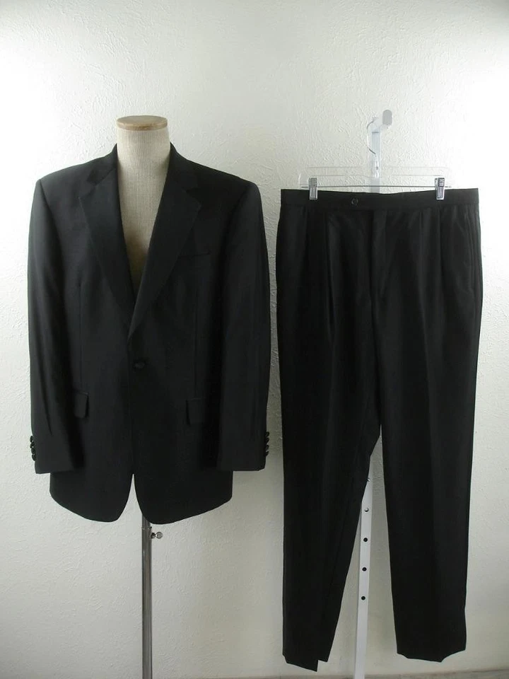 Men's sz 41R Jos. A Bank 2-Pc Formal Tuxedo Suit Black Pants 34 X 33 Satin Lapel - Image 1 of 4