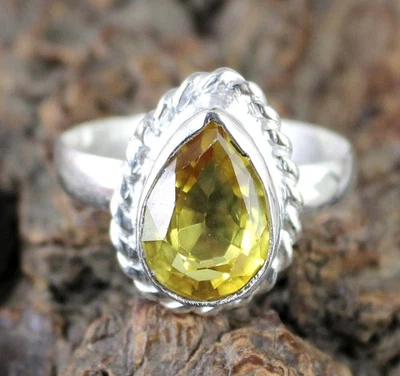Ceylon Yellow Sapphire 4.05 Ct/10 mm Natural Pear Gemstone Certified Men's Ring - Image 1 of 4