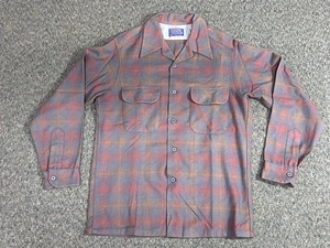 Vintage 60s/70s Pendleton Shadow Plaid Board Shirt Men's Size M Loop Collar Wool - Picture 1 of 17