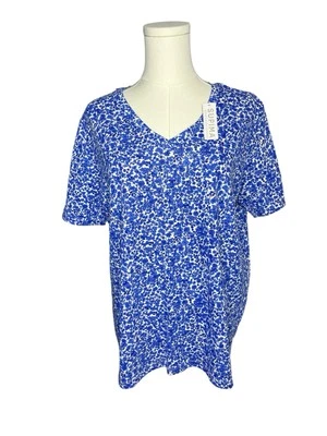 Nuevo con etiquetas Top para mujer Lands End azul estampado talla mediana 10/12 Foto 1 de 4