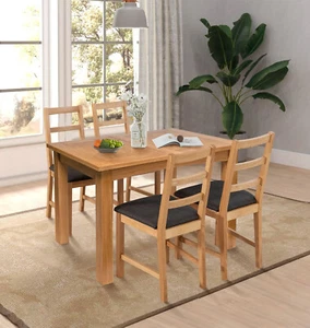 Dining Set, Extending Kitchen Table & 4 Ladder Back Oak Chairs (Charcoal Seat) - Picture 1 of 8