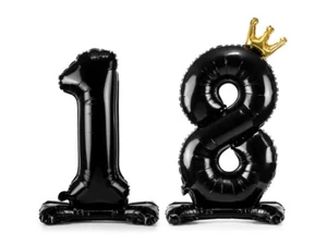 Stehender Folienballon Zahlen 18 mit Krone schwarz gold 18. Geburtstag 84 cm - Bild 1 von 3