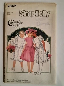 SIMPLICITY PATTERN - 7342 GIRLS DRESS V-WAIST PUFF SLEEVES SIDE TIES SZ 10 UNCUT - Picture 1 of 2
