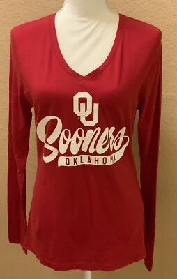 NCAA OU Oklahoma Sooners Ladies Small V Neck Long Sleeve Shirt NEW - Image 1 of 4