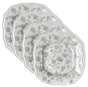 222 Fifth Square Salad Plates Batik Toile Scalloped Rim Porcelain China Set/4 - Picture 1 of 3