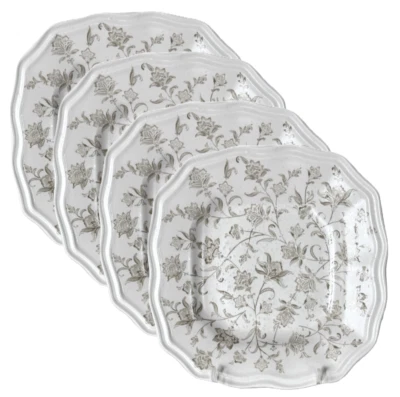 222 Fifth Square Salad Plates Batik Toile Scalloped Rim Porcelain China Set/4 - Image 1 of 3