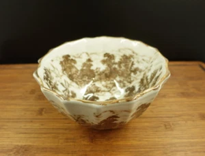 Toile Brown? Stoneware Serving Bowl 4 1/4'' Tall 7 1/2'' Wide - Picture 1 of 14