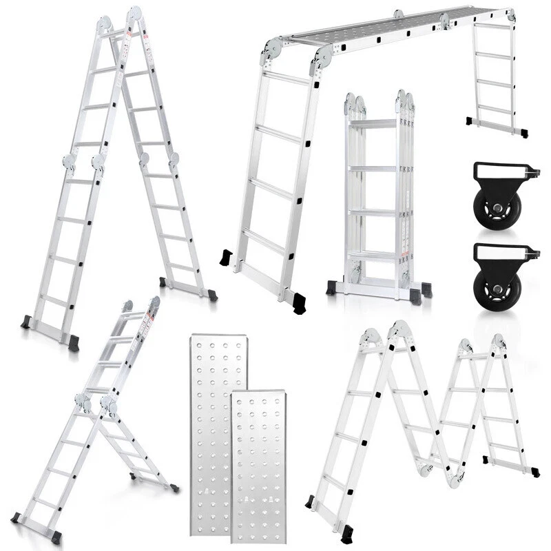 Klappleiter Leiter 4x4/4x5 Ausziehbar 150kg Teleskopleiter Tragbar - Bild 1 von 4