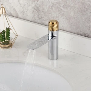 Grifo mezclador fregadero lavabo plateado para baño montaje en cubierta cromo grifo de latón de un solo nivel - Imagen 1 de 8