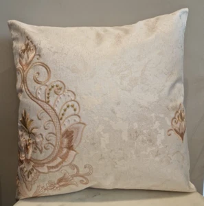 Cushion Covers Textured Buff and Cream Paisley Embroidered 18x18" 45x45cm - Picture 1 of 8