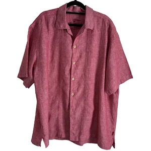 Tommy Bahama Mens Relax Shirt 100% Linen Button Up Short Sleeve Pink Red Size XL - Picture 1 of 15