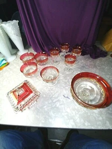 INDIANA KING CROWN THUMBPRINT CRANBERRY GLASS COLLECTION PLUS ... 10 PIECES - Picture 1 of 11