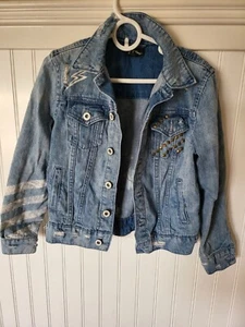 Art Class Distressed Denim Jacket Girls Size Small Guitar on Back - Picture 1 of 8