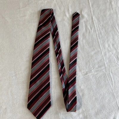 Галстук мужской Sean John 100% шелк красный черный серебристый в полоску очень длинный/высокий - Изображение 1 из 4