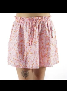 New Abound Women Tie Front Skirt Coral Pink Lined Floral Waist 26" Size S Y120D - Picture 1 of 6